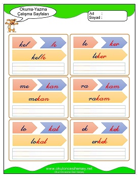 k sesi Grubu Çalışma Sayfaları